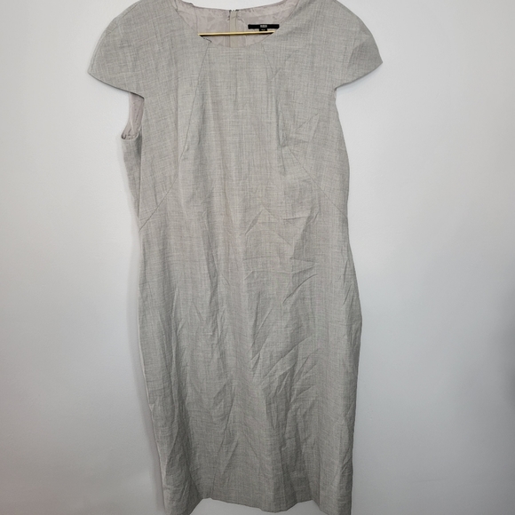 10 Hugo Boss Dove Gray Virgin Wool Blend Career Work Professional Lined Dress - Picture 1 of 7